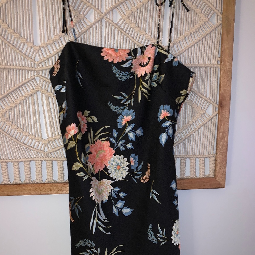 Silky Black Floral MIni Dress